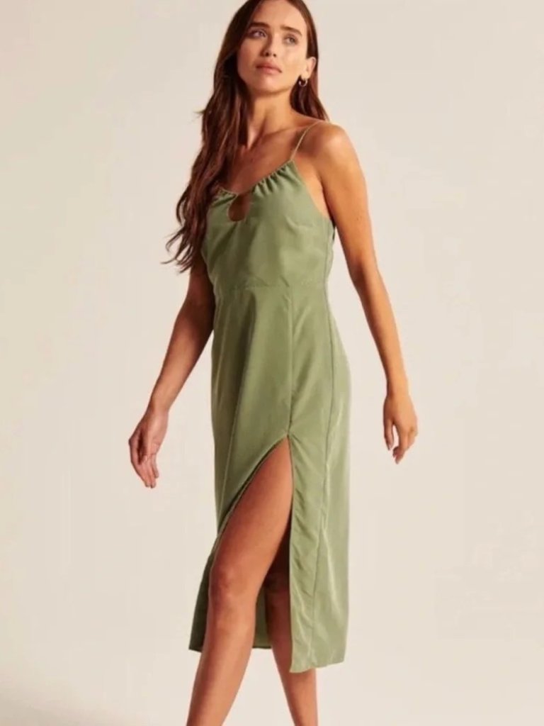 Abercrombie Green Silky Key Hole Midi Dress | Size Xxs